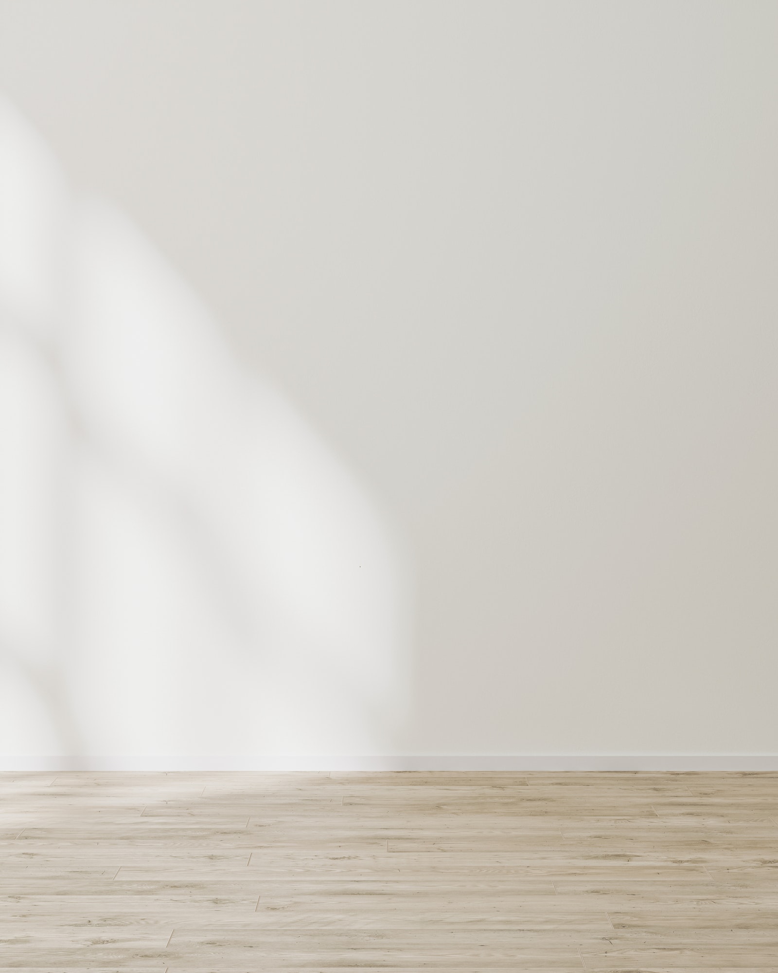 empty wall mock up, empty room with white wall with sunlight and shadows, wooden floor